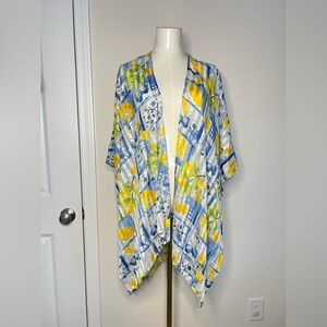 Cato one size Multicolor Kimono with lemon & butterfly Print
